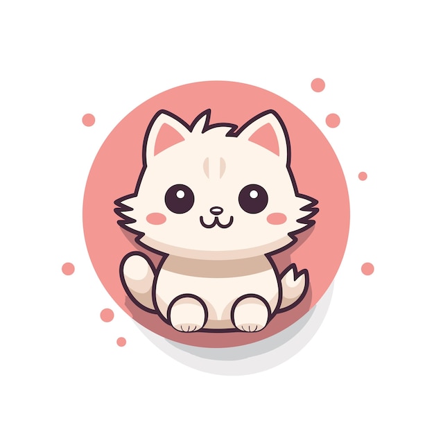 Vector vector icon a cute white cat with big eyes sitting in a circle