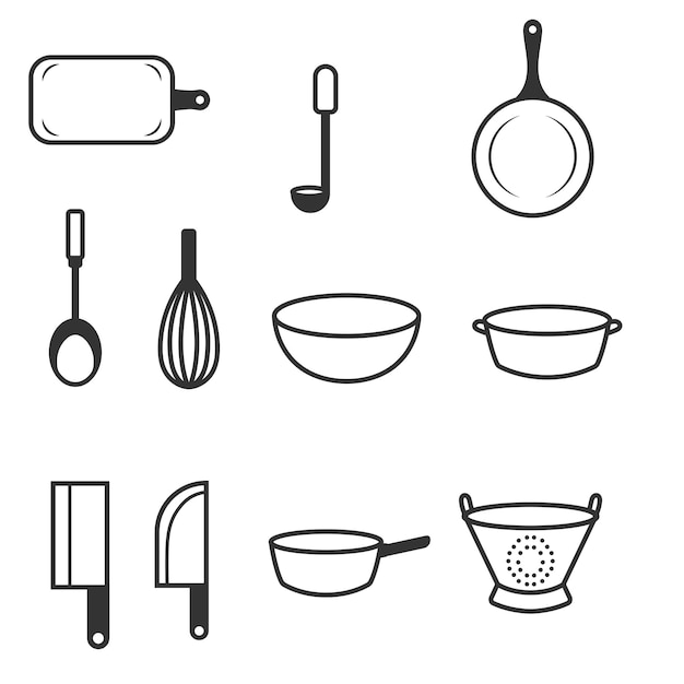 Vector vector icon design set minimalist bundle of cooking equipment in the kitchen such as spoons ect