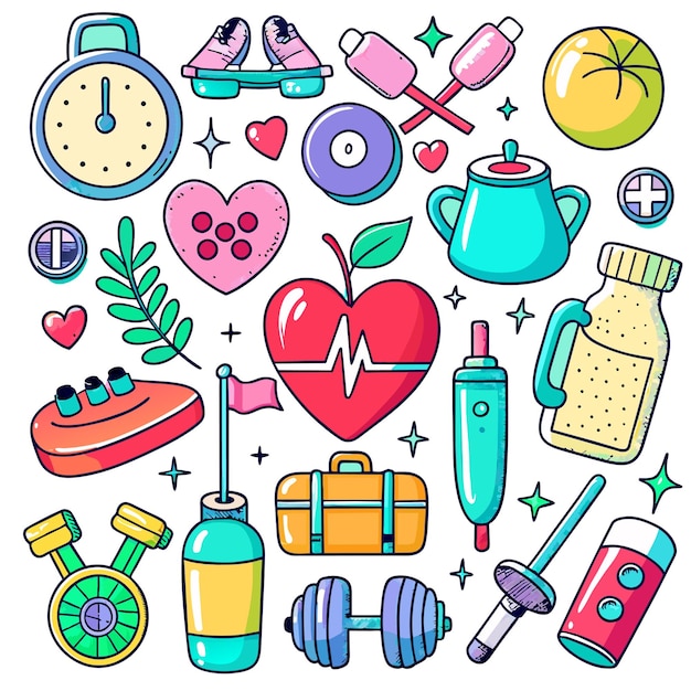 Vector Icon Doodle Set health Bundle