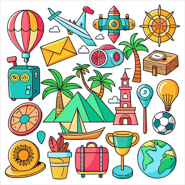 Vector icon doodle set di viaggi bundle