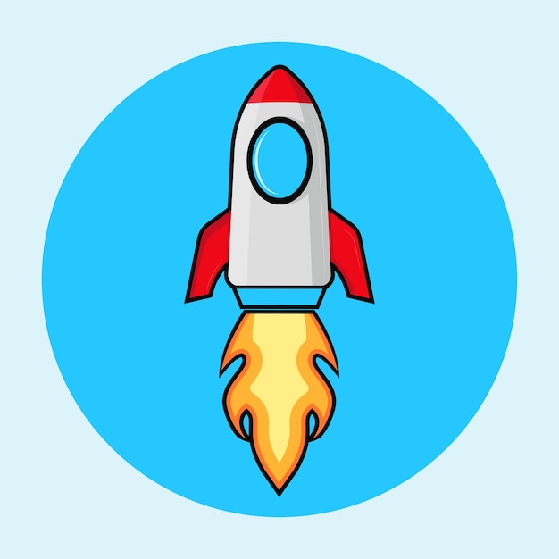 Vector icon of flying rocket on blue square circle background