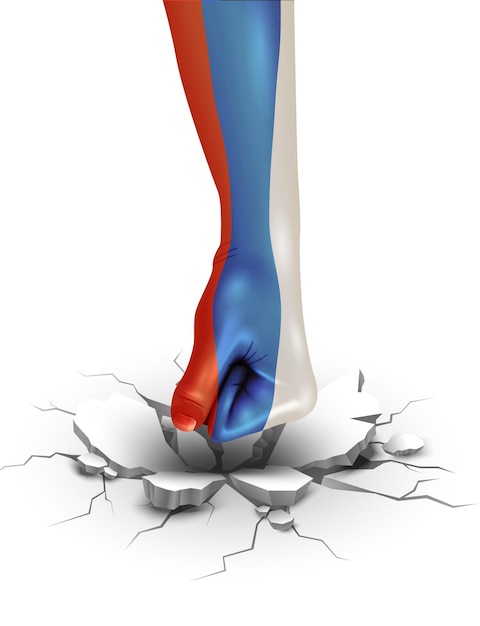 Векторная иконка рука сокрушает стену с российским флагом на ней