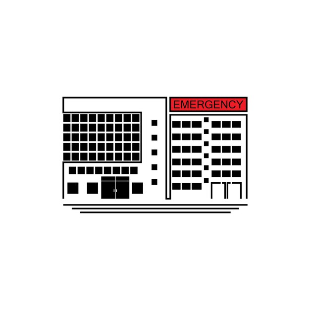 Vector icon of hospital building front silhouette on white background