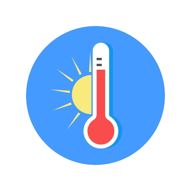 Vector icon hot weather. Red thermometer with sun icon