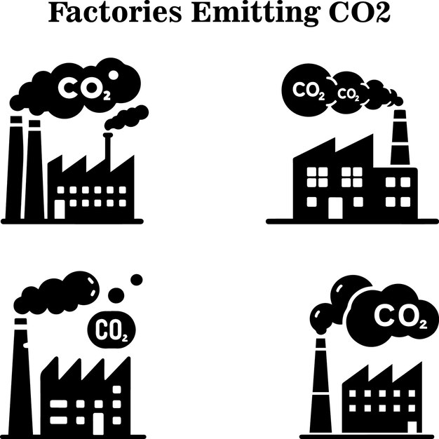 Vector vector-icon illustratie van fabrieken die co2 uitstoten