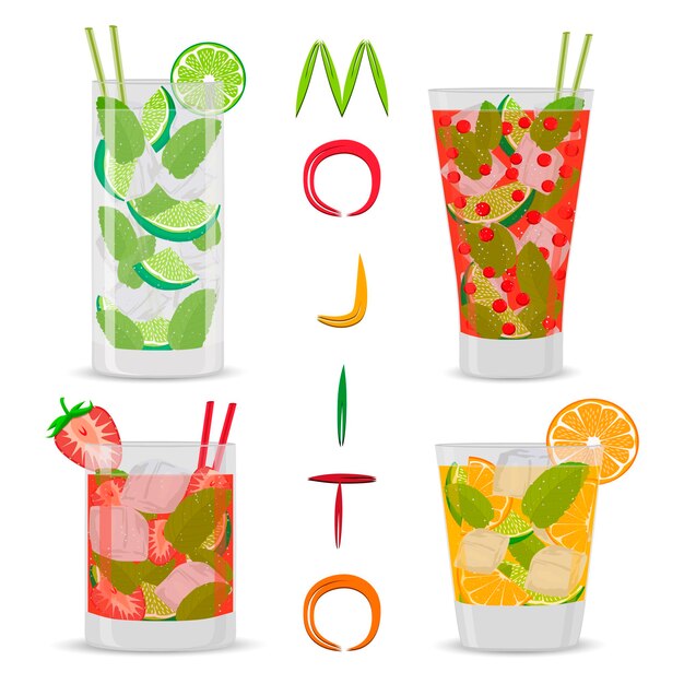 Vector vector icon illustration logo for alcohol cocktails mojito