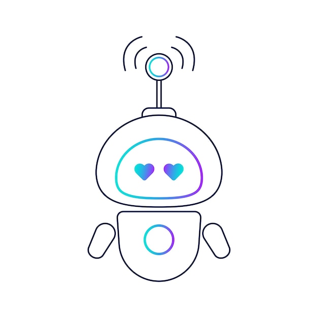 Vector icon logo of a cute robot with hearts A chatbot The robot is a virtual assistant