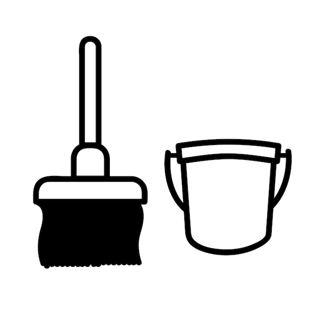 Vector vector, icon outline stye, janitor sign, broom and bucket at public restroom, at white background