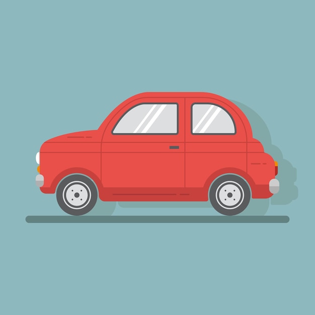 Vector icon red car in flat style with shadow on bright background in flat style