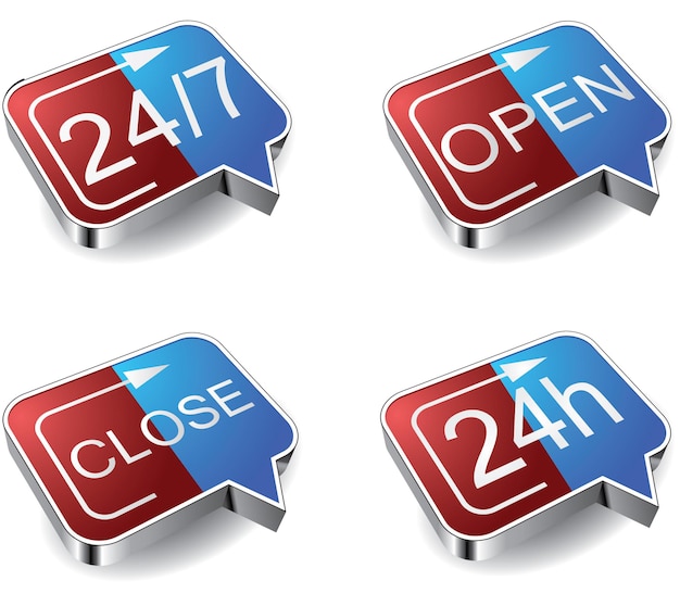 Vector icon set 24 uur in zeven dagen Open sluiten 24 uur