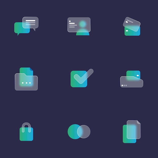 Vector icon set business banking financiële operaties management statistieken glassmorphism