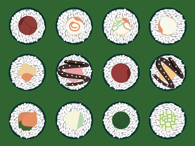 Vector icon set van lekkere gekleurde sushi rolt