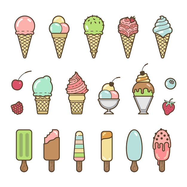 Vector icon set of yummy colored ice cream