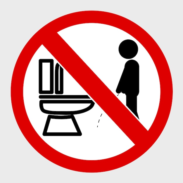 Vector vector icon stye prohibition sign in toilet wrong way while peeing at closet public restroom