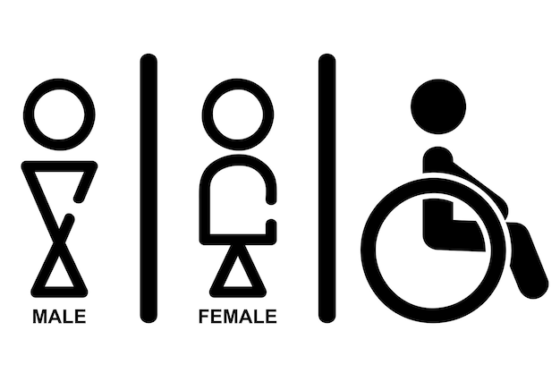 Vector icon style toilet sign per maschio femmina e handicap