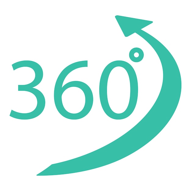 Vector icon of a stylized arrow forming a 360degree loop representing rotation or panorama views
