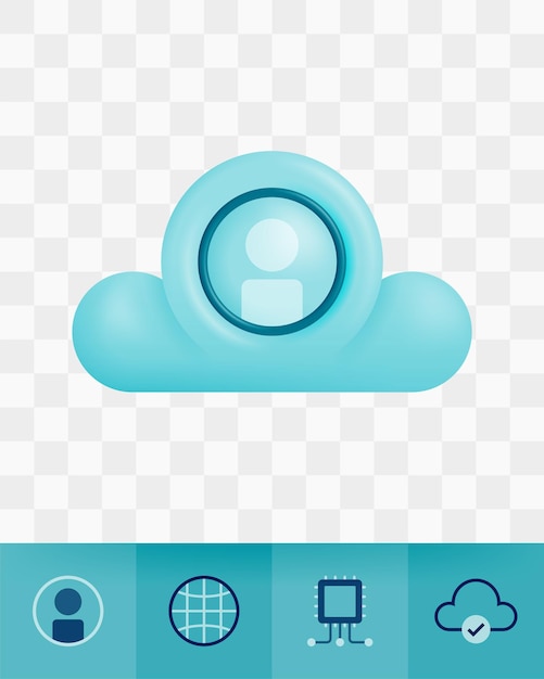 Векторная иконка с трехмерным стилем рендеринга профиля пользователя в облаке - метафора для облачных вычислений, хранящих личные данные и информацию. может использоваться для рекламы. плакат запуска мобильных приложений.