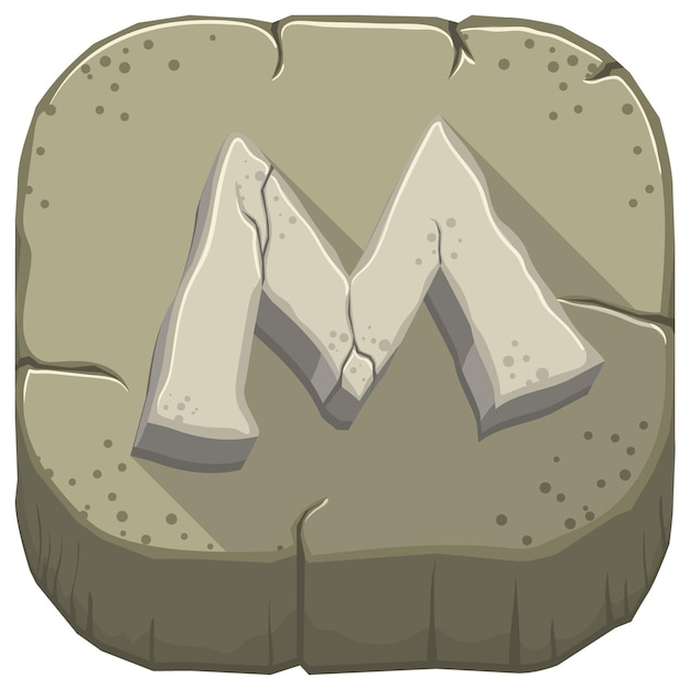 Векторный icon с каменной буквой m с трещинами