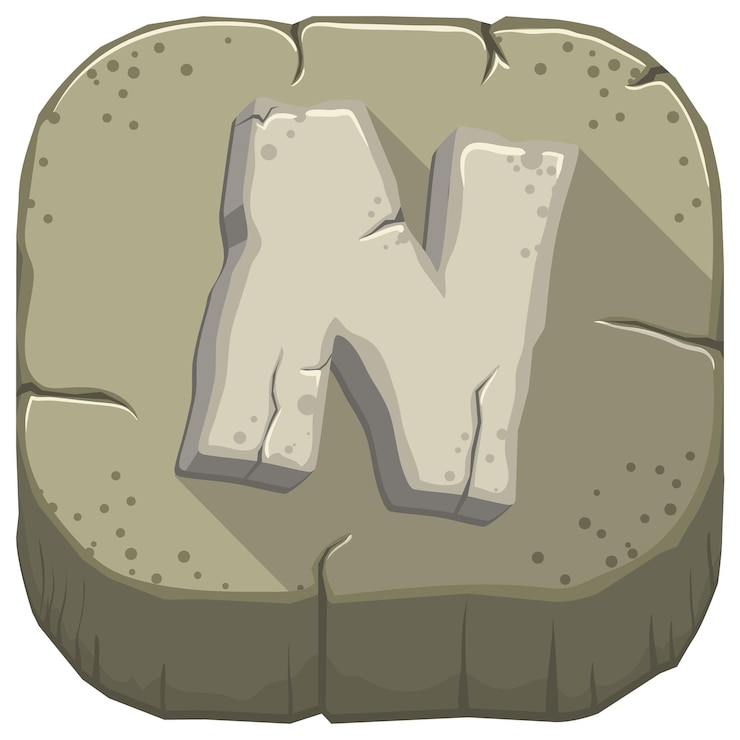 Vector vector icon with a stone letter n with cracks
