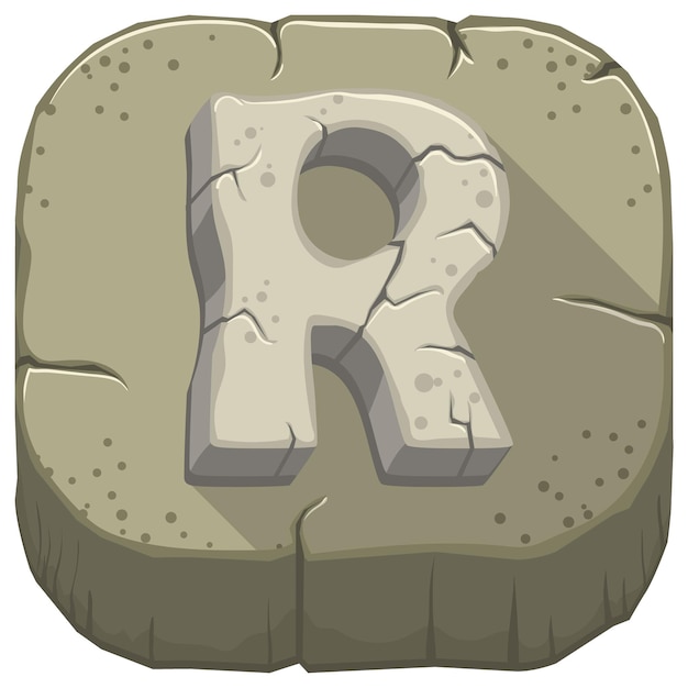 Vector vector icon with a stone letter r with cracks