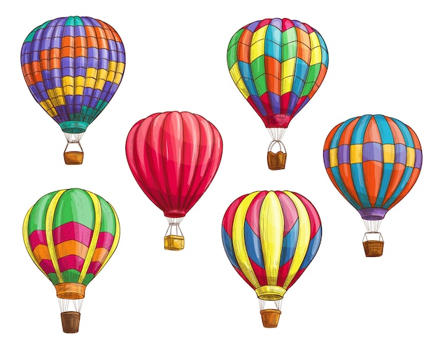 Vector iconen van hete lucht ballonnen schets patroon