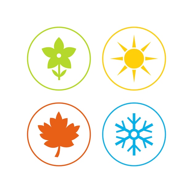 Vector icons of the 4th season of the year winter spring summer autumn