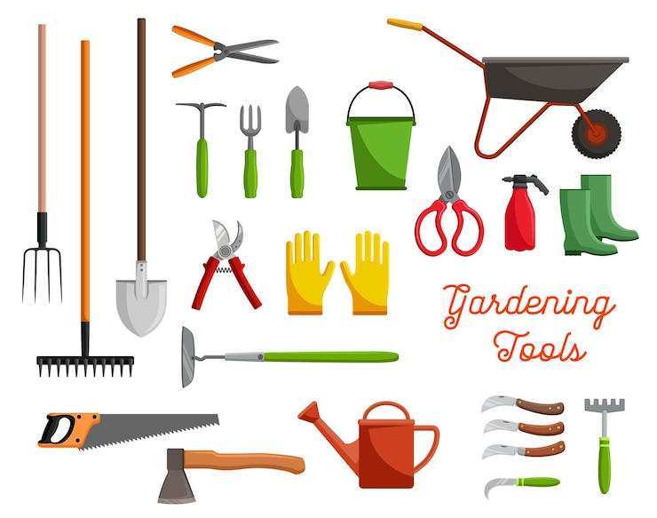 Vector vector icons of farm gardening tools