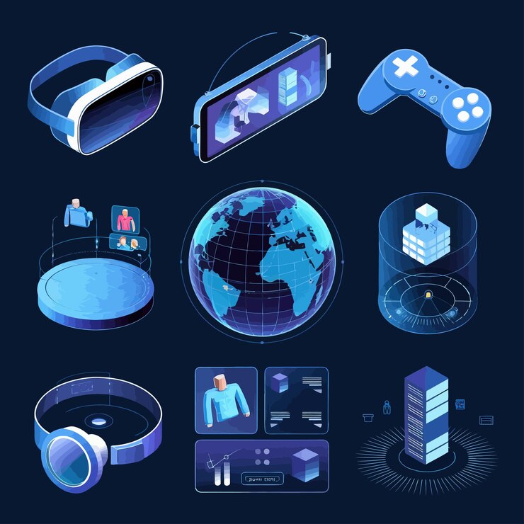 Vector vector icons info graph illustrating vr and mixed reality vr headset icon