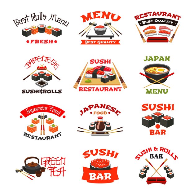 Vector icons for Japanese sushi food