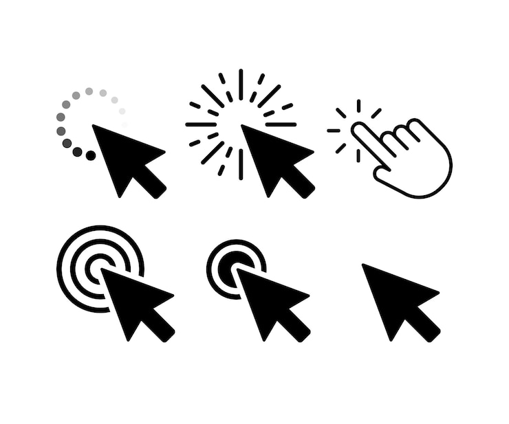 Vector vector icons set of cursors and hand clicking gestures including loading clicking and target symbols ideal for web design ui ux elements and digital projects