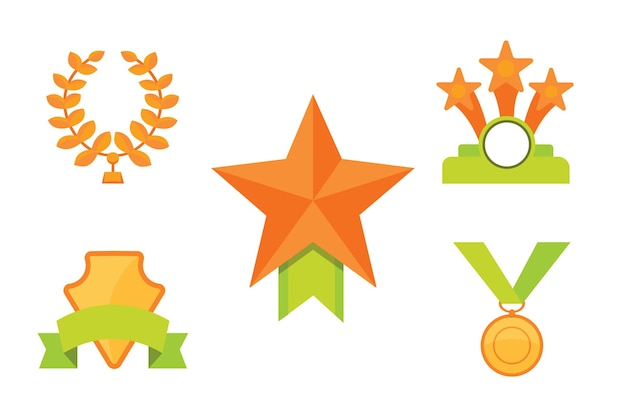 Vector icons set of golden sport award cups in modern flat style