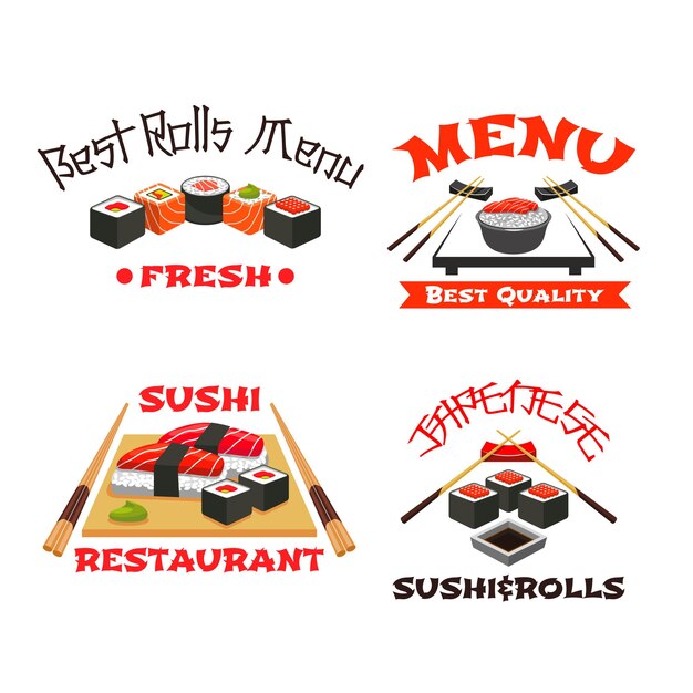 Vector vector icons set of japanese restaurant sushi menu