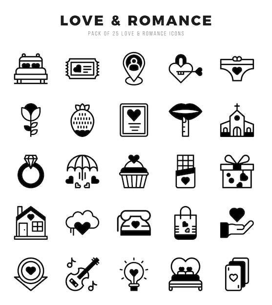 Vector icons set of Love Romance Lineal Filled style Icons