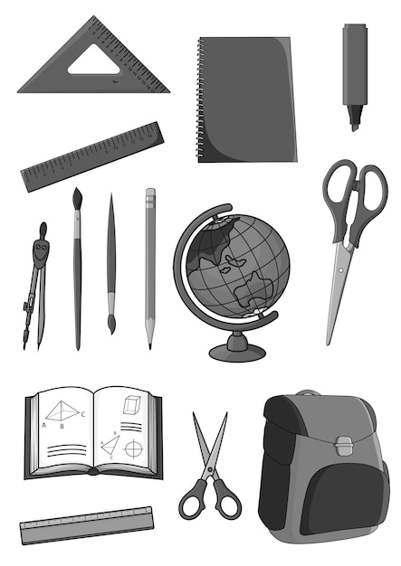 Vector icons set of school education supplies
