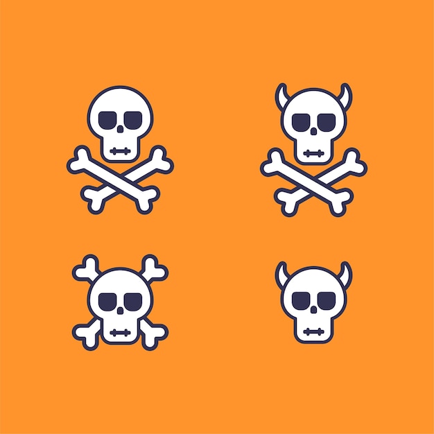 Vector icons of skulls with bones and horns