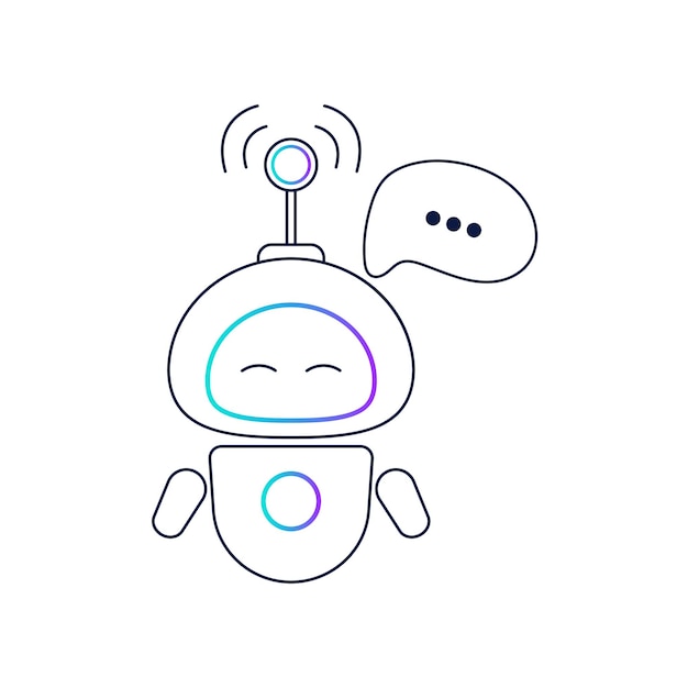 Vector icoon logo van een schattige robot met een dialoog wolk Een chatbot De robot is een virtuele assistent