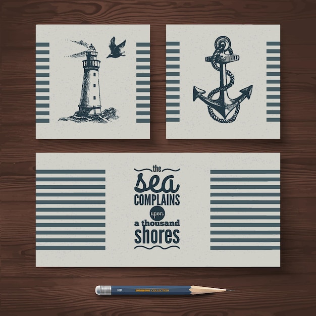 Vector vector identity set of travel banners. sea nautical design templates and hand drawn sketch illustrations