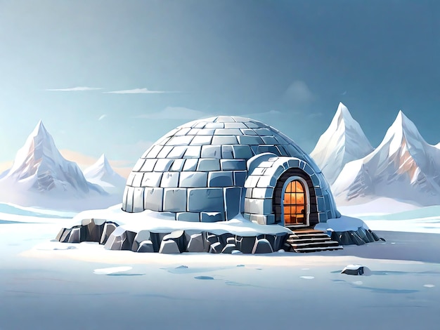 Vector Igloo in cold terrain isolated