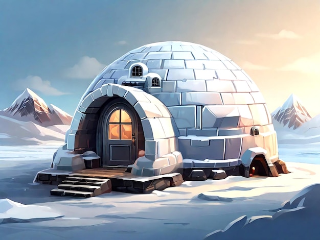 Vector igloo in cold terrain isolated