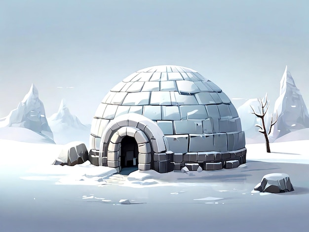 Vector Igloo in cold terrain isolated