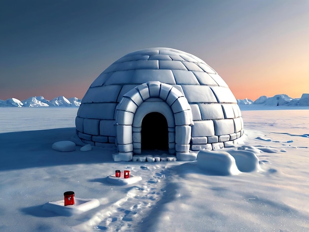 Vector igloo in cold terrain isolated