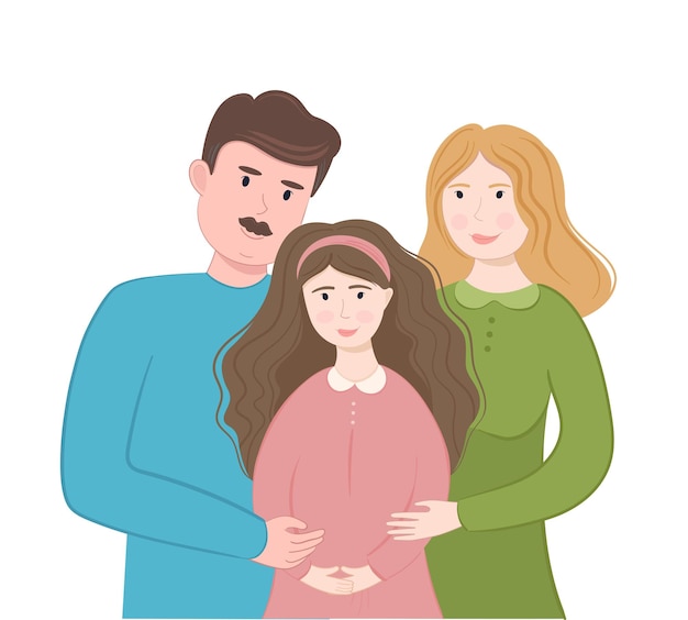 Vector illistration family together family day mother father and daughter hug each other