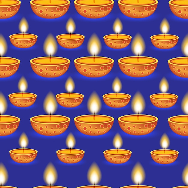 Vector illuminate oil lamps Diya seamless pattern background