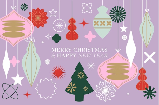 Vector illustartion design for Christmas greetings card Banner with typography and simple geometric icons for Xmas background