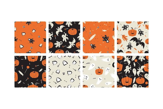 Vector illustartion set lineaire pictogrammen voor happy halloween trick or treat symbool achtergrond of naadloos patroon