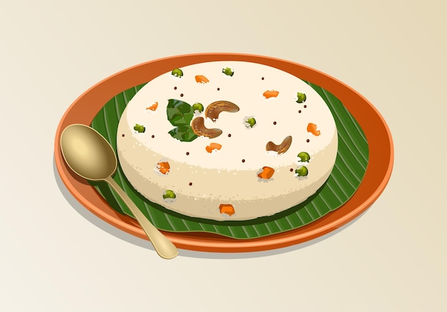 Vector illustation of upma made of semolina or rava upma most famous  indian breakfast item