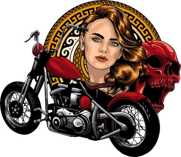 ベクトル イラスト ビンテージ チョッパー バイクとバラのポスター