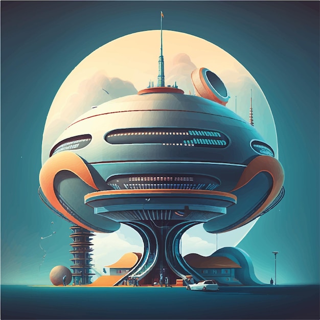 Вектор vector_illustrated_futuristic_building_on_a_futuristic