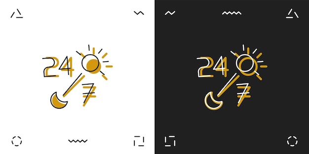 Vector illustrated icon for 24 hours 7 days with effect in 2 variations