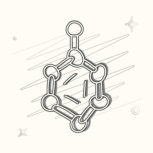 Vector illustrated outlined icon for chemical compound with scribbles and stars